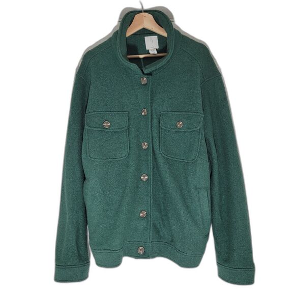 Joie NWOT Boiled Wool Blend Jacket Shacket Green Button Up Pockets Plus Size 3x - Picture 1 of 16